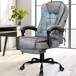 ALFORDSON Massage Office Chair with 150°Recline, Ergonomic Gaming Executive Computer Racer Leather Chair with Adjustable Height and 360°Swivel, Home Desk Chair with Lumber Back support Footrest, Grey
