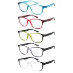 5 Pack Reading Glasses Blue Light Blocking Fashion Square Frame Computer Readers for Women Men, Anti Glare Filter Eyeglasses (1-5MIX, 2.25, diopters)