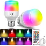 Fulighture 2 Pack Wireless Rechargeable Light Bulbs, E26 Battery Operated Light Bulb with Remote Control, Type-C Charging, RGB + Warm/Cool White, Perfect for Areas Without Hardwiring