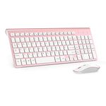 Wireless Keyboard and Mouse Set, JOYACCESS 2.4G USB Compact Full Size Keyboard and Ergonomic Mouse (QWERTY UK Layout), for Windows, Laptop, PC Computer, Smart TV -Rose Gold