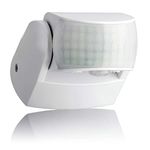 SEBSON PIR Sensor Outdoor IP65, Surface Wall mounted, Infrared Motion Sensor, LED suitable, Range max. 12m/180° + 3m/360°, swivelling, max. 1200/600W, white