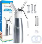 Whipped Cream Dispenser - Aluminum Cream Whipper Durable Whip Cream Canister, Large 500ml - Whipping Siphon with 3 Decorating Stainless Nozzles, 1-Pint Gourmet Cream Whipper