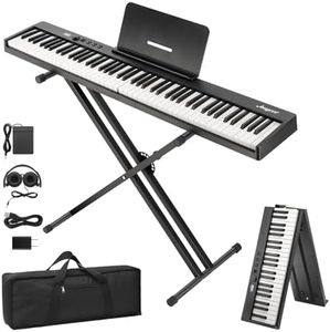 GarveeLife Folding Piano Keyboard,Full Size 88 Key Semi Weighted Keyboards Electric Piano,Portable Keyboard Digital Piano with Stand,Sustain Pedal,Headphones,Handbag,Bluetooth,USB MIDI for Beginner