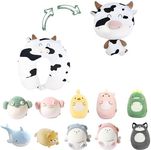 stocaggio Kids Travel Pillow - 2-in-1 Deformable Kids Neck Pillow for Traveling, Soft U-Shaped Pillow with Adorable Animal Design, Comfy Sleep and Play, Ideal for Airplanes Travel-Milk Cow