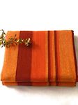 RANGBHAR Handloom Cotton Single Bedsheet Without Pillow Covers, Woven Striped Bedcover, 60 x 90 inch, Orange,210 Threadcount