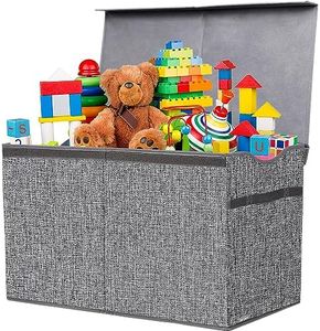 YOLOXO Toy Box Chest, Collapsible Sturdy Storage Bins with Lids, Extra Large Kids Toy Storage Organizer Boxes Bins Baskets for Kids, Boys, Girls, Nursery Room, Playroom, Closet (Linen Gray)