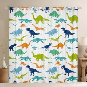 Kids Dinosaur Curtains Cute Dinosaur Window Curtains for Boys Bedroom Cartoon Dino Window Drapes Colorful Curtains Girls Baby Room Decor Jungle Animals Pattern Window Treatments, 52x90 Inches,2 Panels