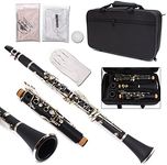 Yinfente B Flat Clarinet Ebonite Wood 2 Barrels With Case Cloth Reed Accessories Ebonite Clarinet for Beginner Strong and Nickel-plated Keys,easy to blow and make nice sound