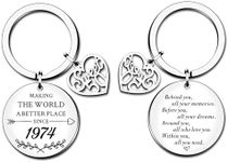 HULALA Sweet 50th Keyring Birthday Gifts For Women Men Best Friend Mum Dad Making The World A Better Place Since 1974 Keepsake Key Rings Keychain Behind You All Your Memories, Silver, One Size