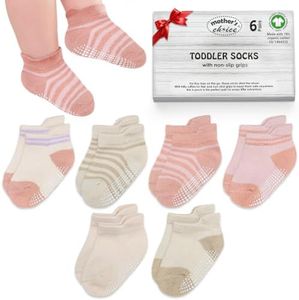 Mother's Choice Organic Cotton Ankle Baby Socks 3-5 Years – 6 Pairs, Soft Breathable Non-Slip Socks for Baby Boys & Girls with Anti-Skid Grip