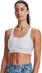 Under Armour Women’s Crossback Mid Impact Sports Bra, White (100)/Halo Gray, Medium