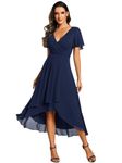 Ever-Pretty Women's Chiffon V-Neck Short Prom Dresses Wedding Guest Dress with Ruffled Sleeves Navy Blue 14UK