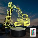 Excavator Night Light, Lampeez 3D Illusion Digger Lamp, for Kids with 16 Colors Changing Remote Control, Bedroom Decor Creative Birthday Christmas Gifts for Boys Kids Baby