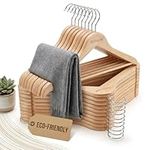 USTECH Bowed Shaped Eco-Friendly Closet Hanger with Trouser Bar for Suit, Coat, and Pant | Wood Finish Heavy Duty Clothes Hanger with Shoulder Notch to Hold Strappy Dresses | Pack of 30