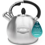 BAERFO Stainless Steel Whistling stovetop Kettle,Whistling Tea Kettle,Vintage-StyleTeapot for Stove,Durable and Rust-Resistant,with a Pot Holder Included,2.64 Quart(Brushed Style)