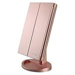 deweisn Lighted Vanity Makeup Mirror with 3X/2X/1X Magnification, 21 LED Lights and Touch Screen Dimmable Mirror, Two power Supply Mode Tabletop Makeup mirror,Travel Cosmetic Mirror(Rose Gold)