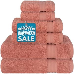Cotton Paradise 6 Piece Towel Set, 100% Cotton Soft Absorbent Turkish Towels for Bathroom, 2 Bath Towels 2 Hand Towels 2 Washcloths, Coral Towel Set