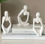 URBAN SENSE Ceramic |Thinker Men Statue Set Of 3 Modern Art Showpiece Sculpture (Gold,13 Cm X 6 Cm) Decoration Items For Home Decor Living Room Bedroom Bookshelf Table Office (White Matte Thinker)