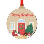 Festive Scene Gonk Christmas Decoration Ornament Merry Christmas Wooden Bauble Card Insert Keepsake for Family and Friends Xmas Tree Hanging Decor Tag