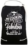 MY COOKING IS SO FABULOUS EVEN THE SMOKE ALARM CHEERS ME ON -100% Cotton Thick Black Apron with 2 Tone White Pockets - Adjustable Strap - Unisex - Great for Outdoor/Indoor Cooking - Funny Gift, White,