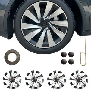 4Pcs Wheel Covers for Tesla Model Y Juniper 2026, 19 Inch Wheel Covers with Center Caps, Spiral Style Aero Wheel Protector Model Y Juniper Accessories (Black and Silver Combination)