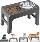 Elevated Dog Bowls, Dog Feeder with Stainless Steel Bowls & Slow Feeder Dog Bowls, 4 Heights Adjustable Raised Dog Bowls Stand for Small Medium Large Dogs, Dog Food Bowls Grey