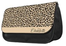 Personalised Cheetah Print Case Custom Name, Leopard Print, Animal Print, Pencil Case, Make up Bag, Back to School, Zipper Pouch, Cosmetic Brush Pouch. (Black)