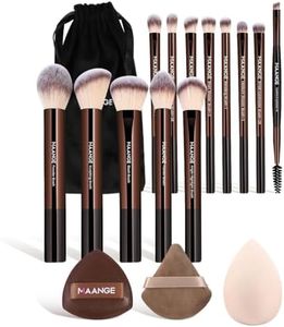 MAANGE 16PCS Makeup Brush Set Travel Makeup Brushes for Liquid Powder Contour Concealer Cream Cosmetics Blending Eyeshadow Eyeliner (Coffee)