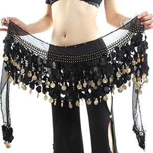 WEKIOOBON Belly Dance Hip Scarf, Sweet Belly Dance Skirt Wrap Performance Bling Sequins Coins, Belly Dance Costume for Women