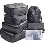 Packing Cubes VAGREEZ 7 Pcs Travel Luggage Packing Organizers Set with Toiletry Bag (Black)