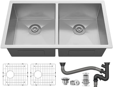 YITAHOME Kitchen Sink 33" x 19" x 10" Undermount Sink 304 Stainless Steel 50/50 Double Bowl Sink with Accessories 16 Gauge for Workstation, Prep Kitchen, Bar Sink