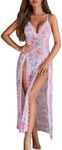 Avidlove Women Lingerie Lace Babydoll V Neck Chemise Mesh Nightwear Sexy Long gown Lingerie Sheer Nightdress Pink Print Small