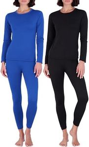 Real Essentials 2 Pack: Womens Plus Size Thermal Underwear Set Thermal Underwear for Women Fleece Lined Legging Long Johns Skiing Warm Apparel - SET7, 2X