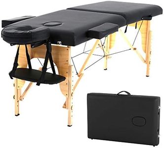 Massage Table Lash Bed Spa Bed Pu Portable Massage Bed Adjustable Height 2 Fold w/Free Carry Case Foldable Lightweight Wax Table Eyelash Bed Tattoo Bed With Head Rest Arm Sling-Black