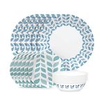 Corelle Global Collection Vitrelle 18-Piece Dinnerware Set, Triple Layer Recycled Glass, Lightweight Eco-Friendly Round Plates and Bowls Set, Northern Pines