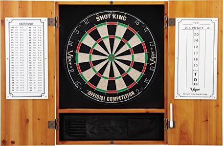 Viper by GLD Products Metropolitan Solid Wood Cabinet & Sisal/Bristle Dartboard Ready-to-Play Bundle: Standard Set (Shot King Dartboard), Oak Finish