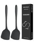 2 Pcs Silicone Wok Spatulas, Non-Stick BPA Free High Heat Resistant Handy Kitchen Utensils for Cooking, Baking, Flipping Eggs, Pancake, Burgers (Black)