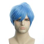 Karlery Men's Handsome Blue Short Fluffy Straight Unisex Baby Hair Helloween Costume Wig Anime Cosplay Party Wig