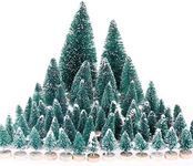 MELLIEX 60 PCS Miniature Artificial Christmas Tree Tabletop Snow Frosted Trees with Wood Base for Christmas Party Home Decoration