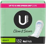 U by Kotex Clean & Secure Maxi Pads, Heavy Absorbency, 132 Count (3 Packs of 44) (Packaging May Vary)