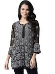 Ada Lucknowi Handmade Chikankari Women's Straight Georgette Short Top Kurti Tunic A911126 (Black, XL)