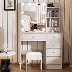 Umeiga Makeup Vanity with Lights in in 3 Colors, Vanity Dressing Table with Mirror and Lights, White Vanity Desk with 5 Drawers for Women and Girls