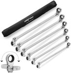 DISEN Extra Long Flex Head Ratcheting Wrench set, 6Pcs Double Box End Long Reach Ratchet Wrench Set Metric 8-19mm, CRV Steel, with Pouch, Gifts for Father, Man