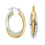 LeCalla 925 Sterling Silver Hoop Earrings 14K Gold-Plated Jewelry Two-Tone Intertwining Large Oval Shape Chunky Hoops Earring for Women - 35mm