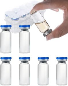 10ml Glass Vials for Injections, Self-Healing Injection Port, Empty Vials for Injections with Sealed Cap (10 Pack)