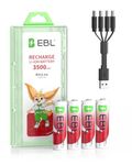 EBL 1.5V Lithium AA Rechargeable Battery - 3500mWh High Capacity with 4-in-1 USB-C Charging Cable, USB-C AA Battery, No Charger Needed to Charge Anywhere