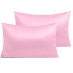 NTBAY 2 Pack Zippered Satin Pillow Cases for Hair and Skin, Luxury Standard Hidden Zipper Pillowcases Set of 2, 50x75 cm, Bright Pink