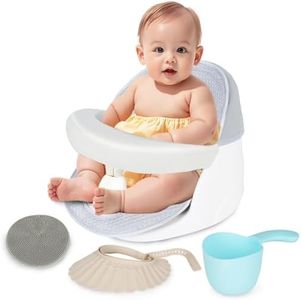 TOSGN Swivel Baby Bath Seat, Openable Armrest and 360° Rotatable Baby Bath Seat for Babies 6 Months & up, Baby Bath Mat/Rinse Cup/Brush/Baby Shower Cap Included, White