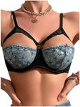 OYOANGLE Women's Floral Lace Cut Out Push Up Underwire Bra V Neck Spaghetti Straps Everyday Bralettes Black Green Small