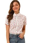 Allegra K Women's Peter Pan Blouse Frilled Short Sleeve Floral Cotton Top Pink Large